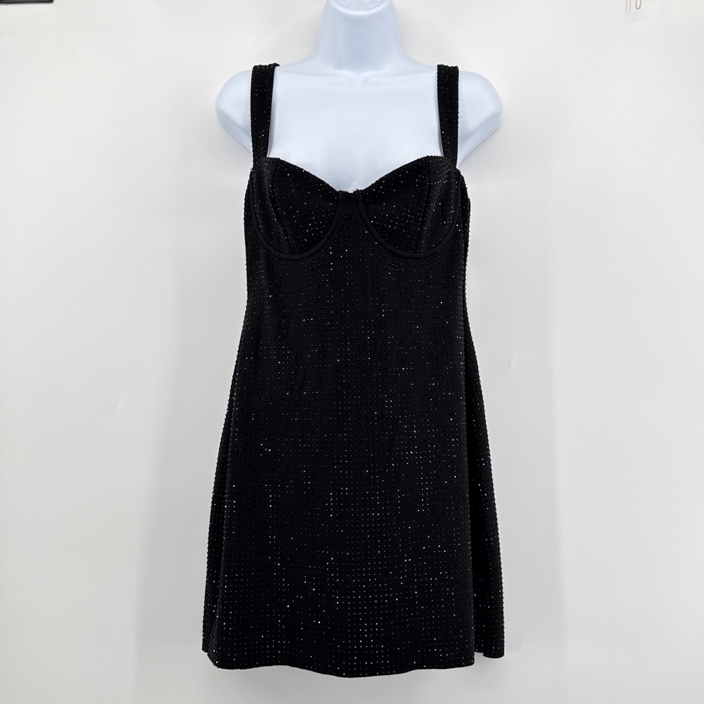 Nasty Gal NWT Black Rhinestone Hotfix Embellished Bustier Mini Dress Size M‎